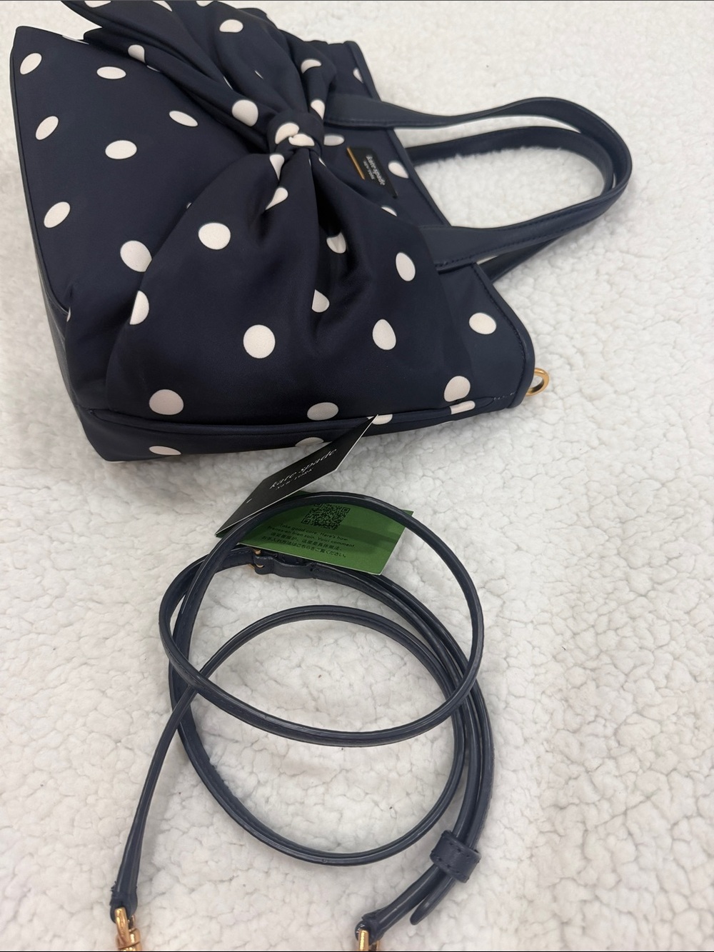 kate spade navy and white polka dot bow shoulder bag - Picture 4 of 5